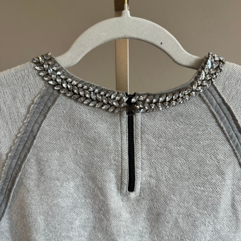 Haute Hippie Crystal Herringbone Neck Sweatshirt Light Heather Grey M NWOT - Picture 7 of 10